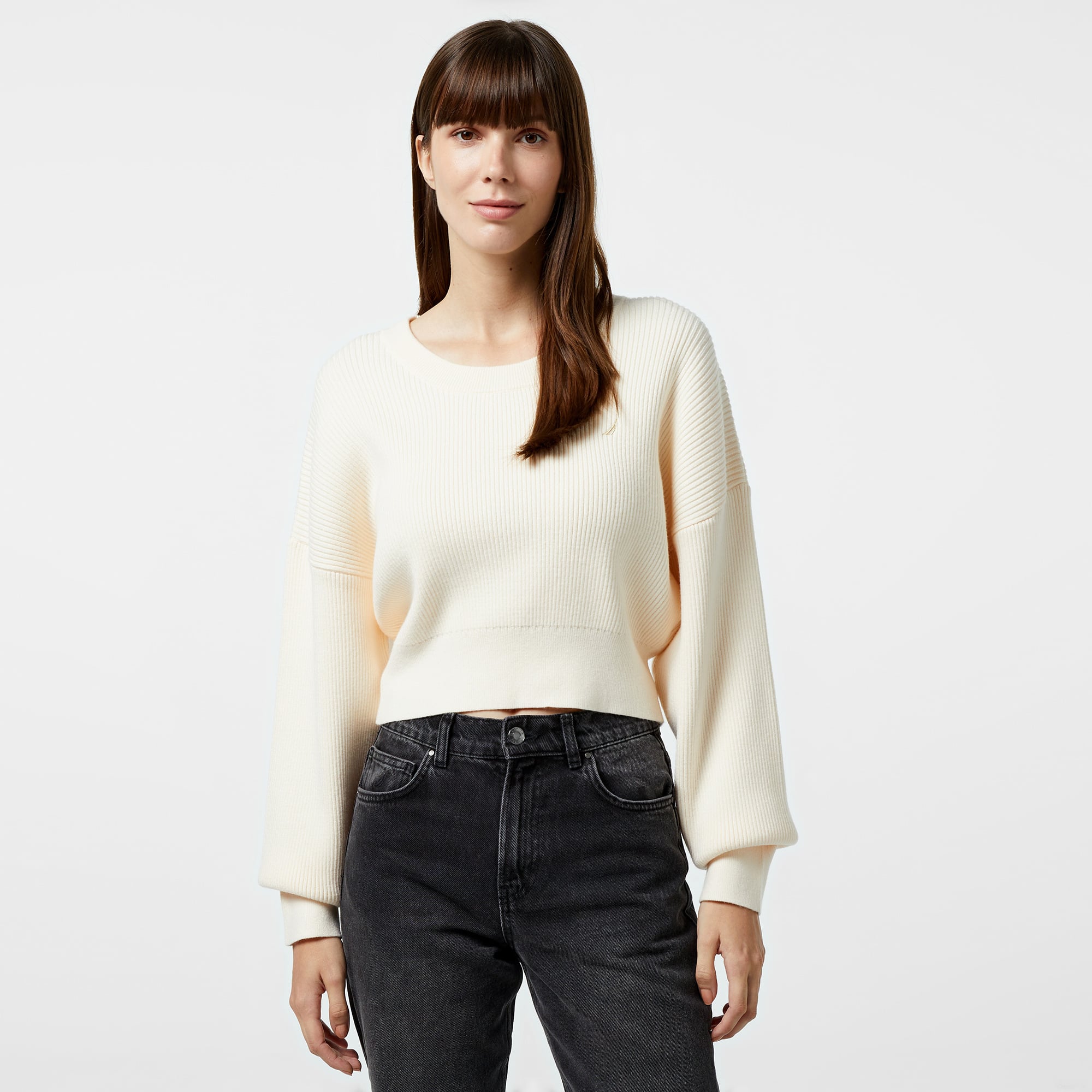  Nautica Kadın Beyaz Regular Fit Triko