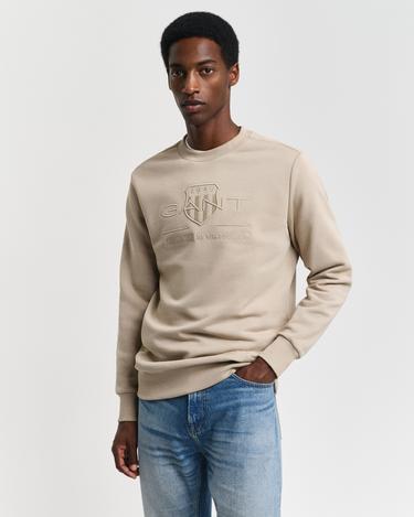  GANT Erkek Bej Regular Fit Bisiklet Yaka Logolu Sweatshirt
