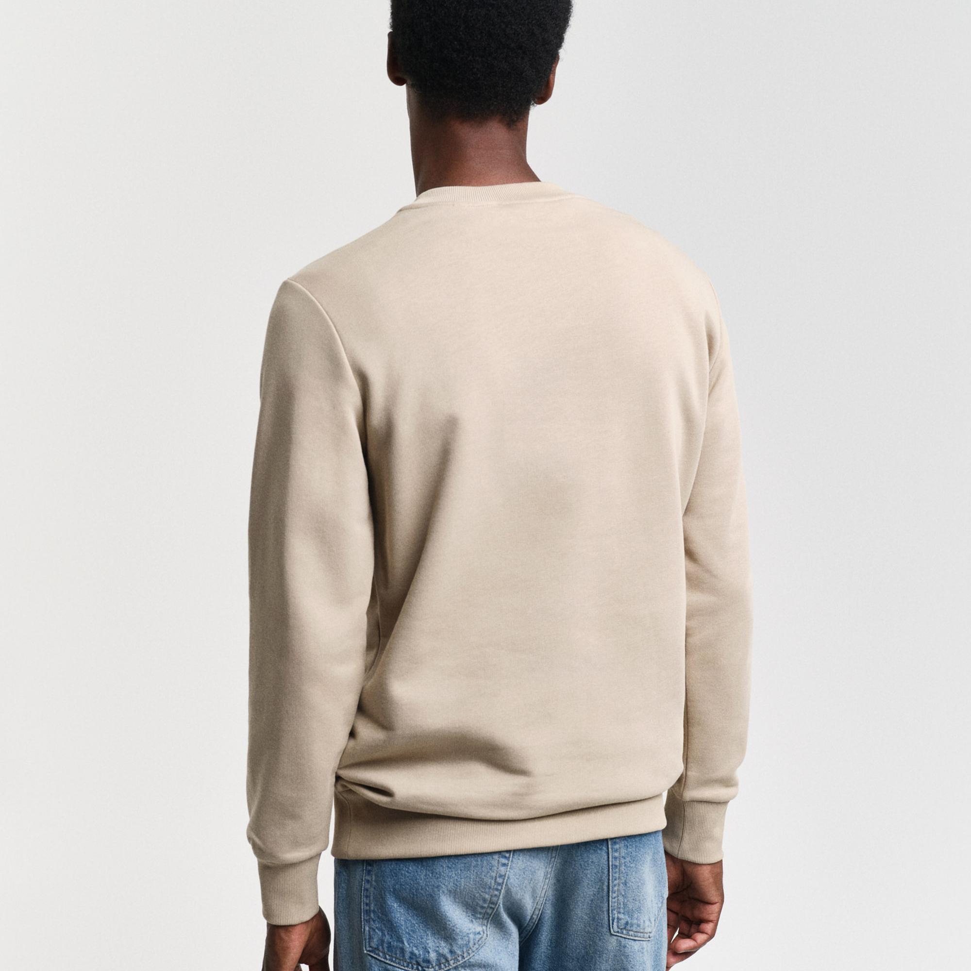 GANT Erkek Bej Regular Fit Bisiklet Yaka Logolu Sweatshirt