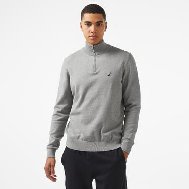  Nautica Erkek Gri Standart Fit Dik Yakalı Triko