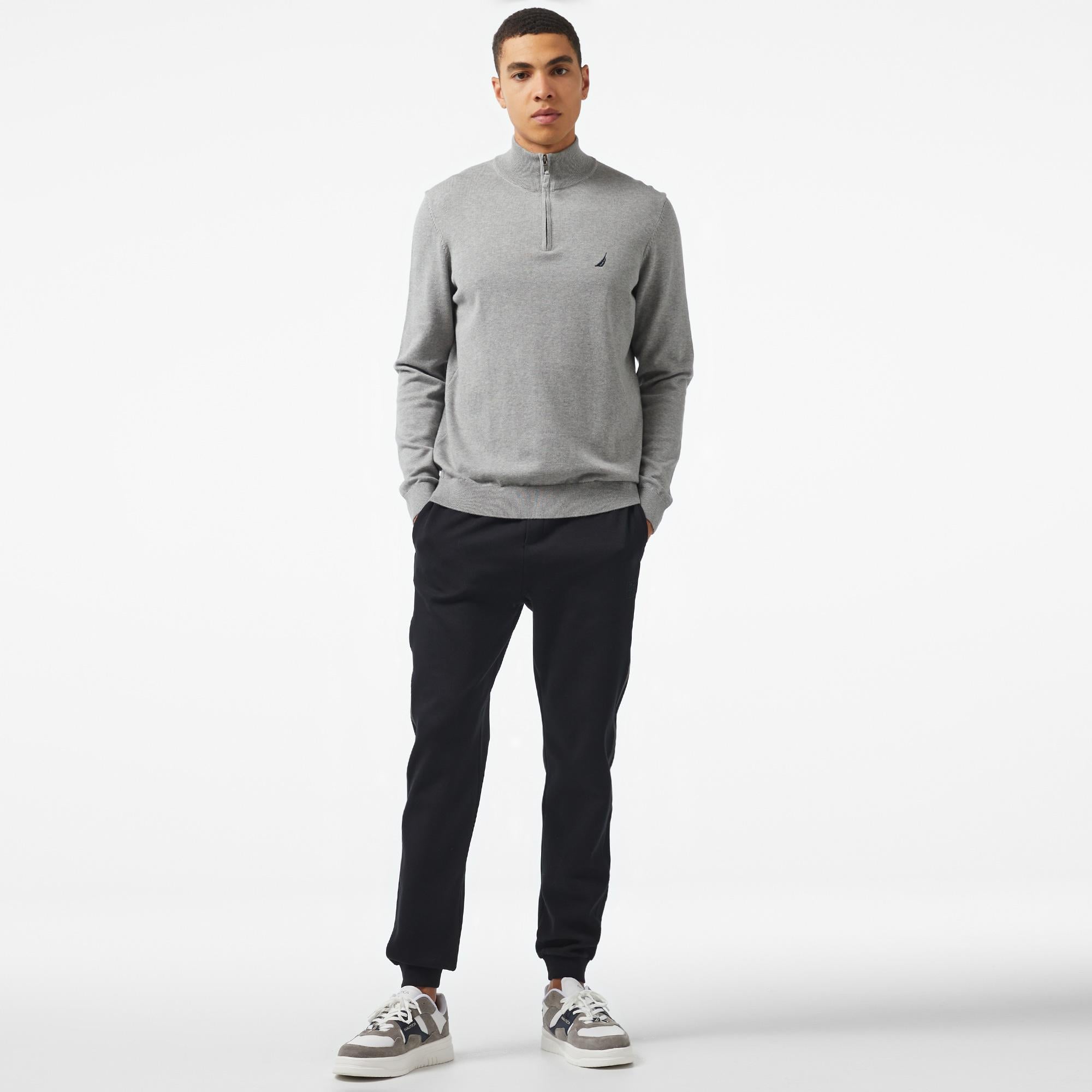 Nautica Erkek Gri Standart Fit Dik Yakalı Triko