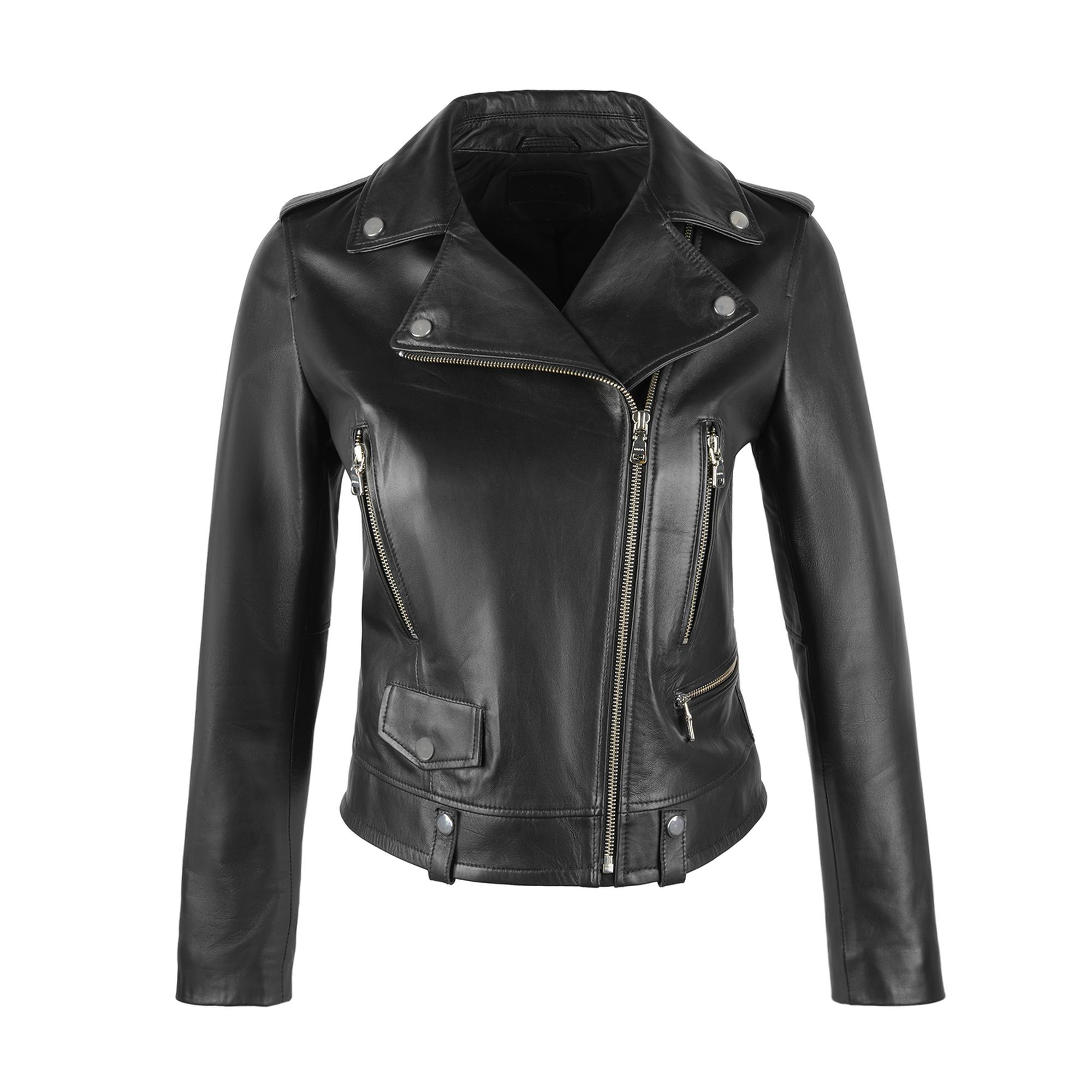 Amelia Siyah Kadın Biker Deri Ceket