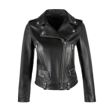  Amelia Siyah Kadın Biker Deri Ceket