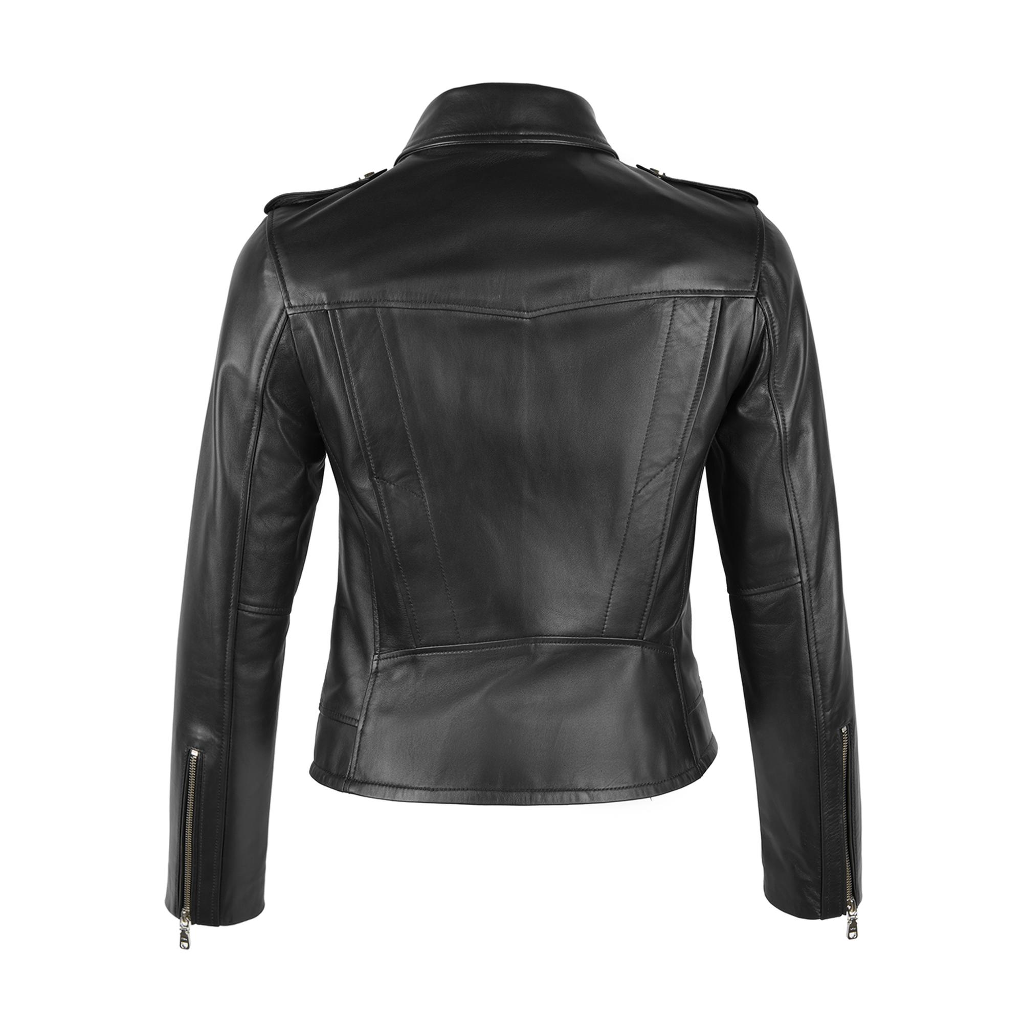 Amelia Siyah Kadın Biker Deri Ceket