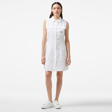  Calvin Klein Jeans Minimal Raw Kadın Beyaz Elbise