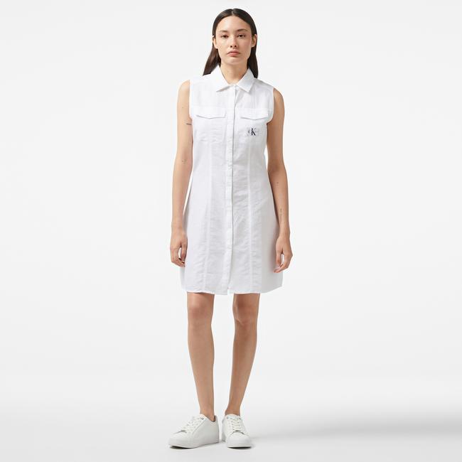  Calvin Klein Jeans Minimal Raw Kadın Beyaz Elbise