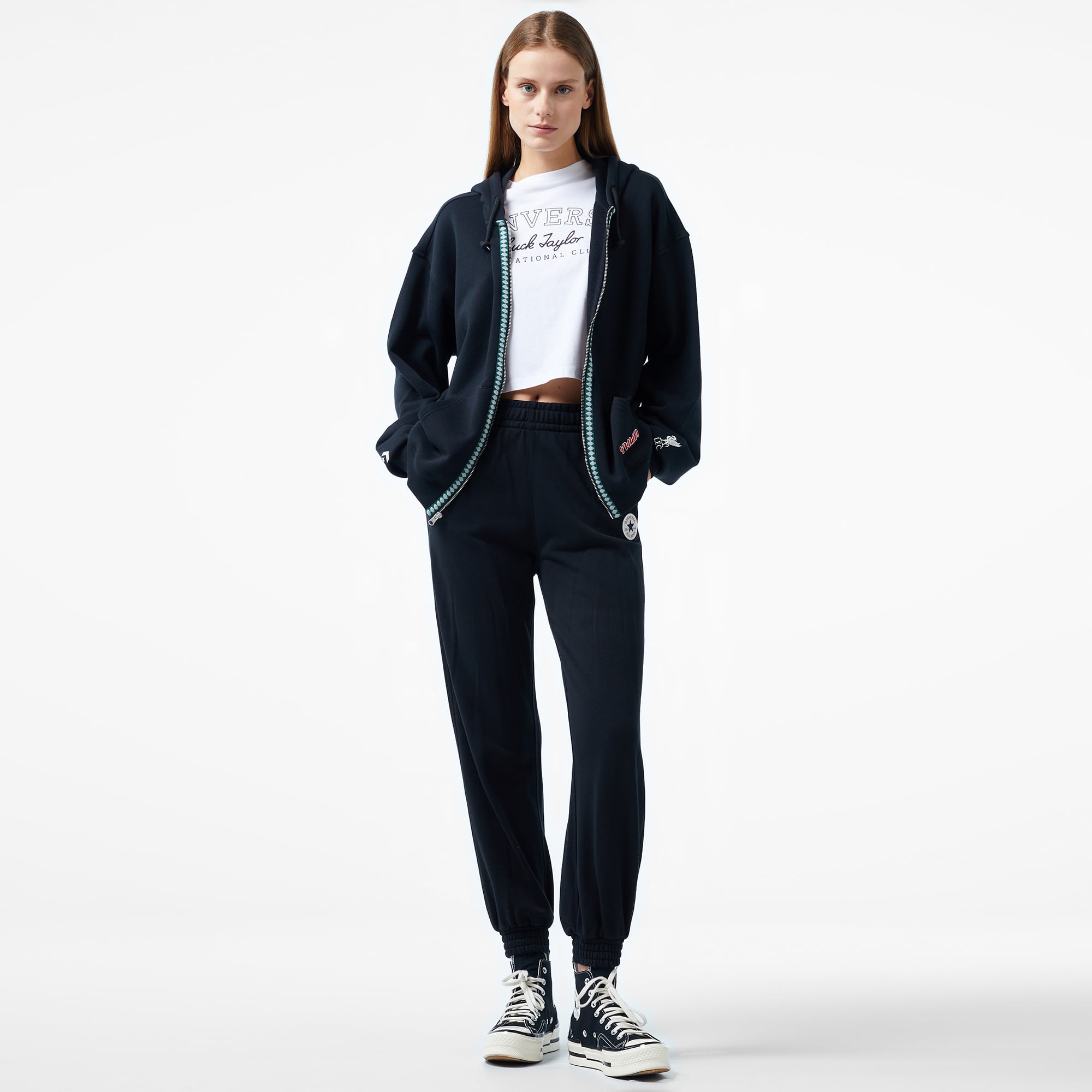 Converse x LFC Fermuarlı Unisex Siyah Hoodie