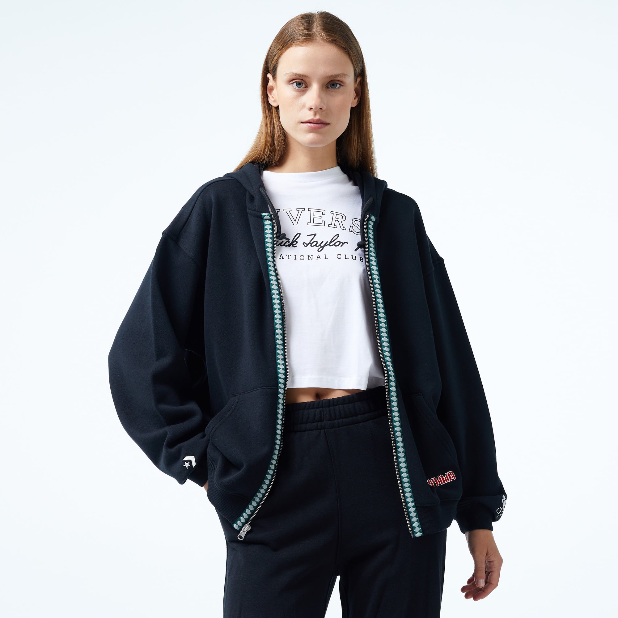 Converse x LFC Fermuarlı Unisex Siyah Hoodie