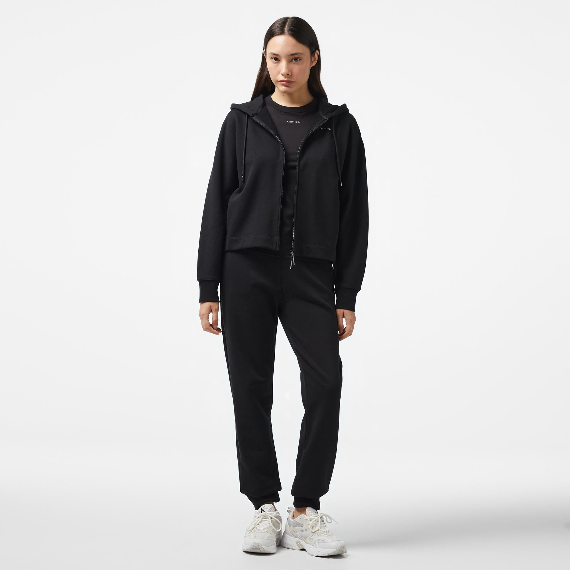 Calvin Klein Nano Logo Zip Relaxed Kadın Siyah Hoodie