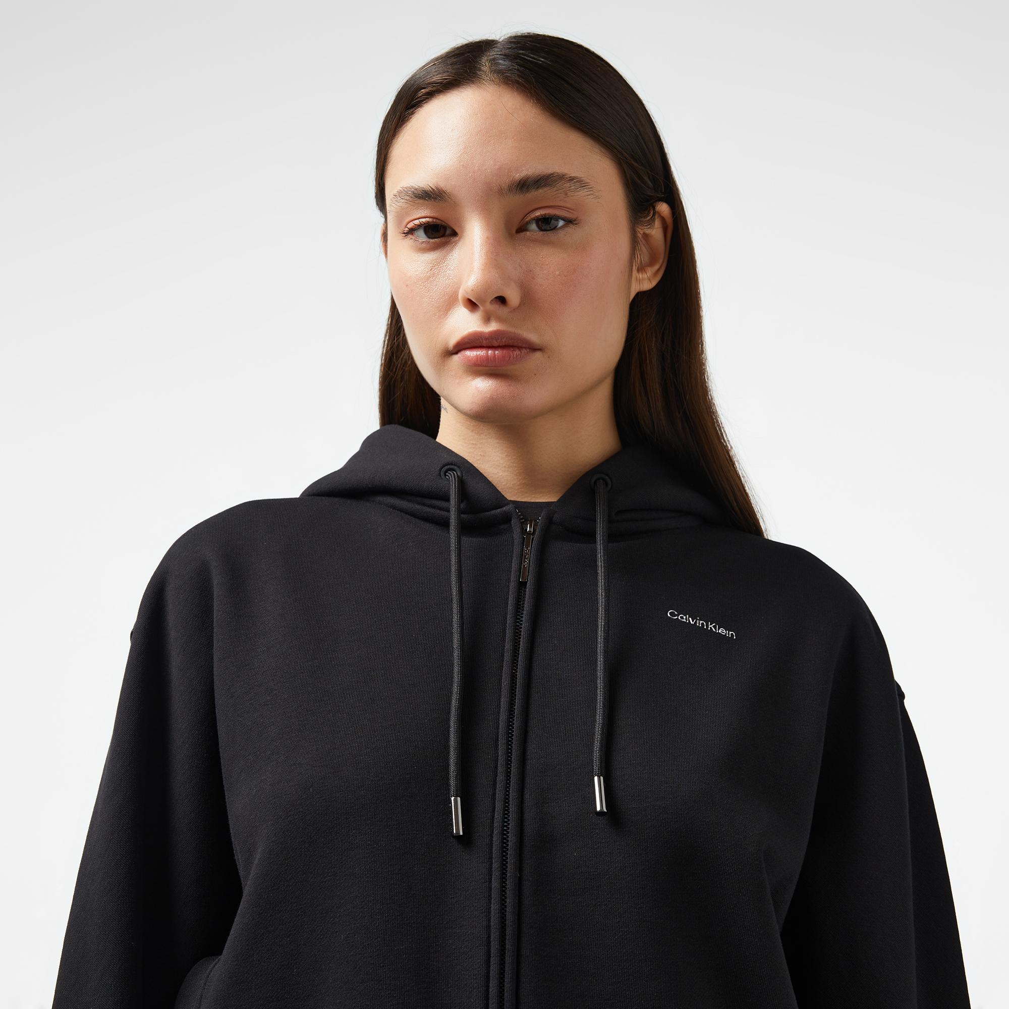 Calvin Klein Nano Logo Zip Relaxed Kadın Siyah Hoodie