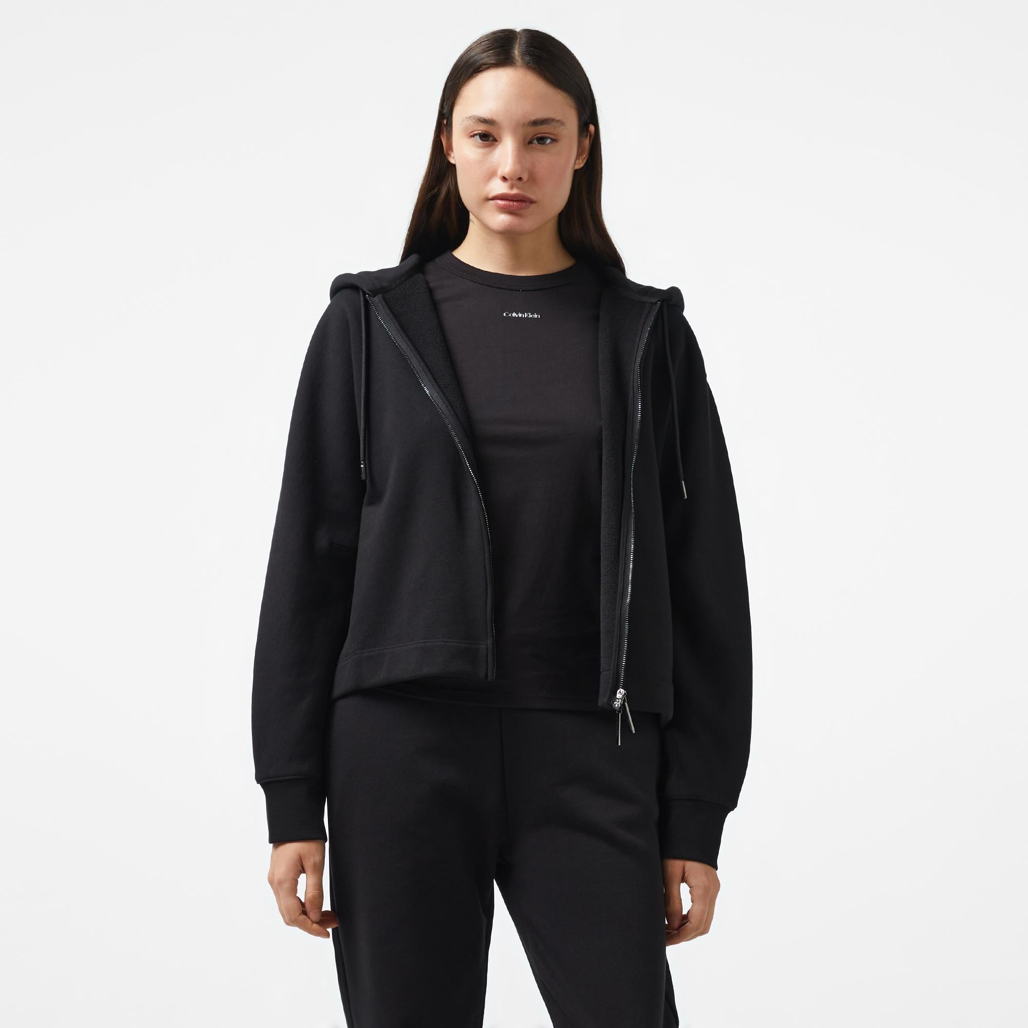 Calvin Klein Nano Logo Zip Relaxed Kadın Siyah Hoodie