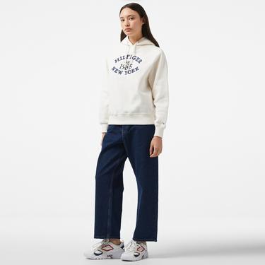  Tommy Hilfiger Varsity Kadın Beyaz Hoodie