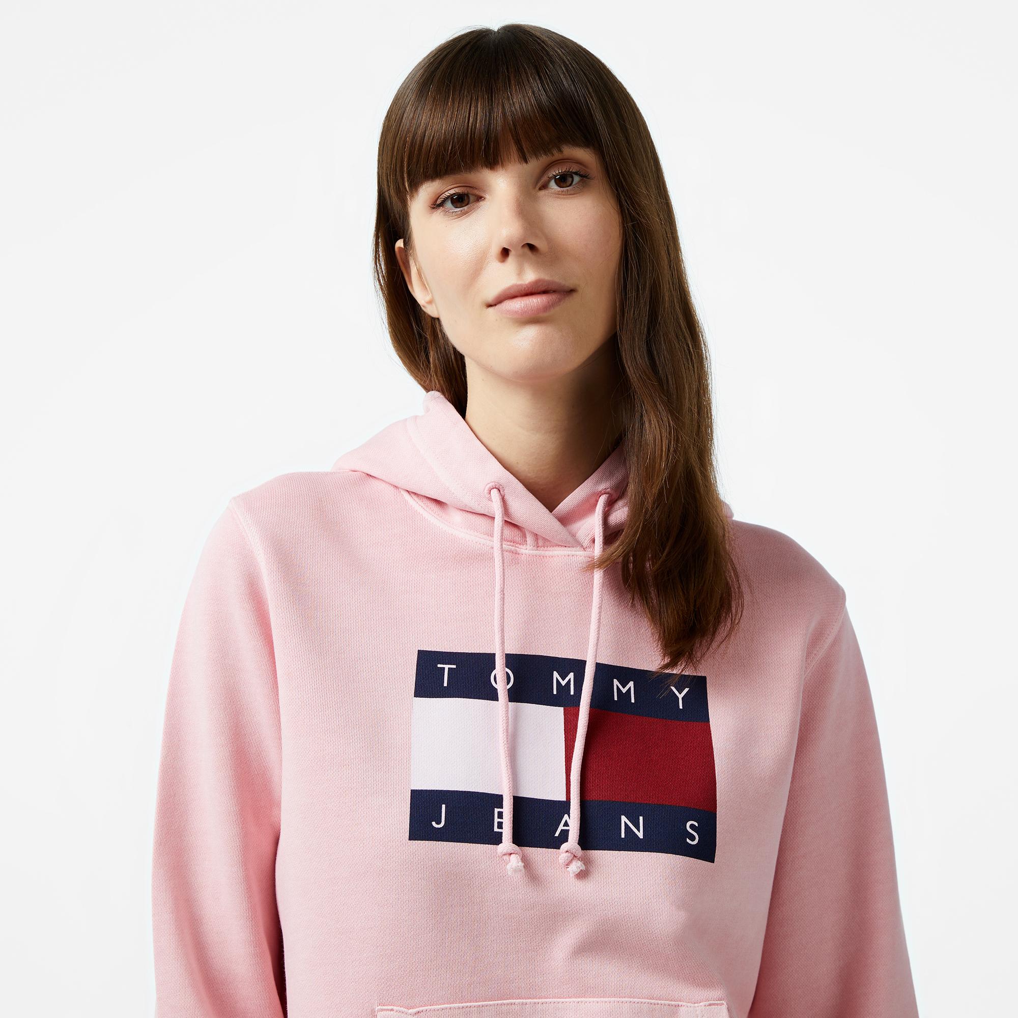 Tommy Hilfiger Jeans Tommy Flag Kadın Pembe Hoodie