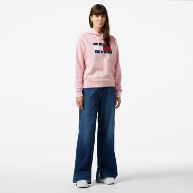  Tommy Hilfiger Jeans Tommy Flag Kadın Pembe Hoodie