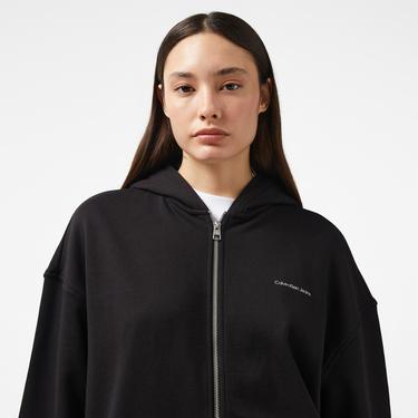  Calvin Klein Jeans Dıffused Zıp-Through Kadın Siyah Hoodie