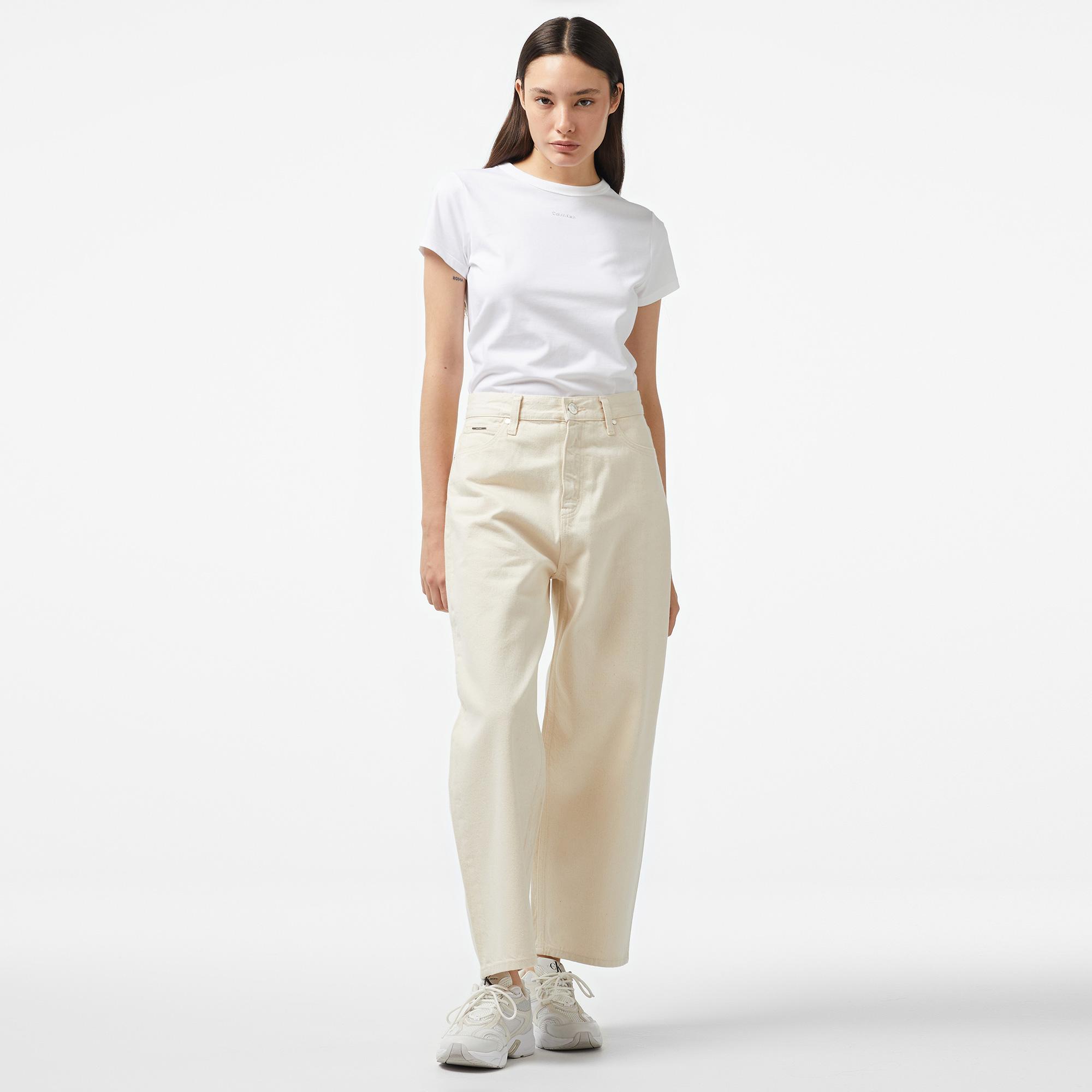 Calvin Klein Nano Logo Slım Kadın Beyaz T-Shirt