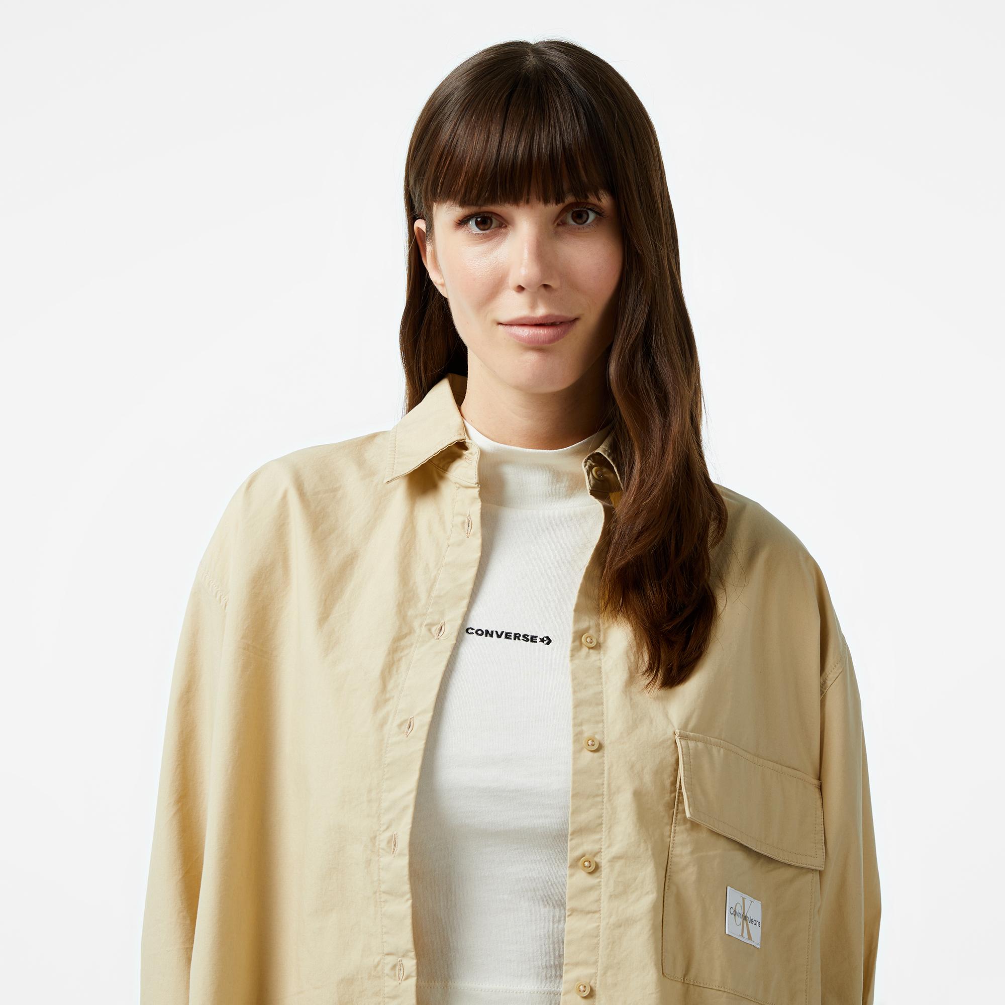 Calvin Klein Jeans Long Cotton Utility Kadın Haki Gömlek