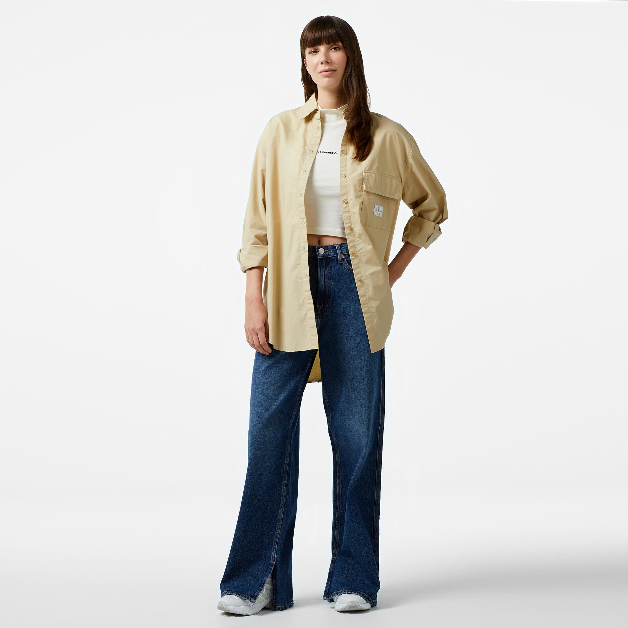 Calvin Klein Jeans Long Cotton Utility Kadın Haki Gömlek