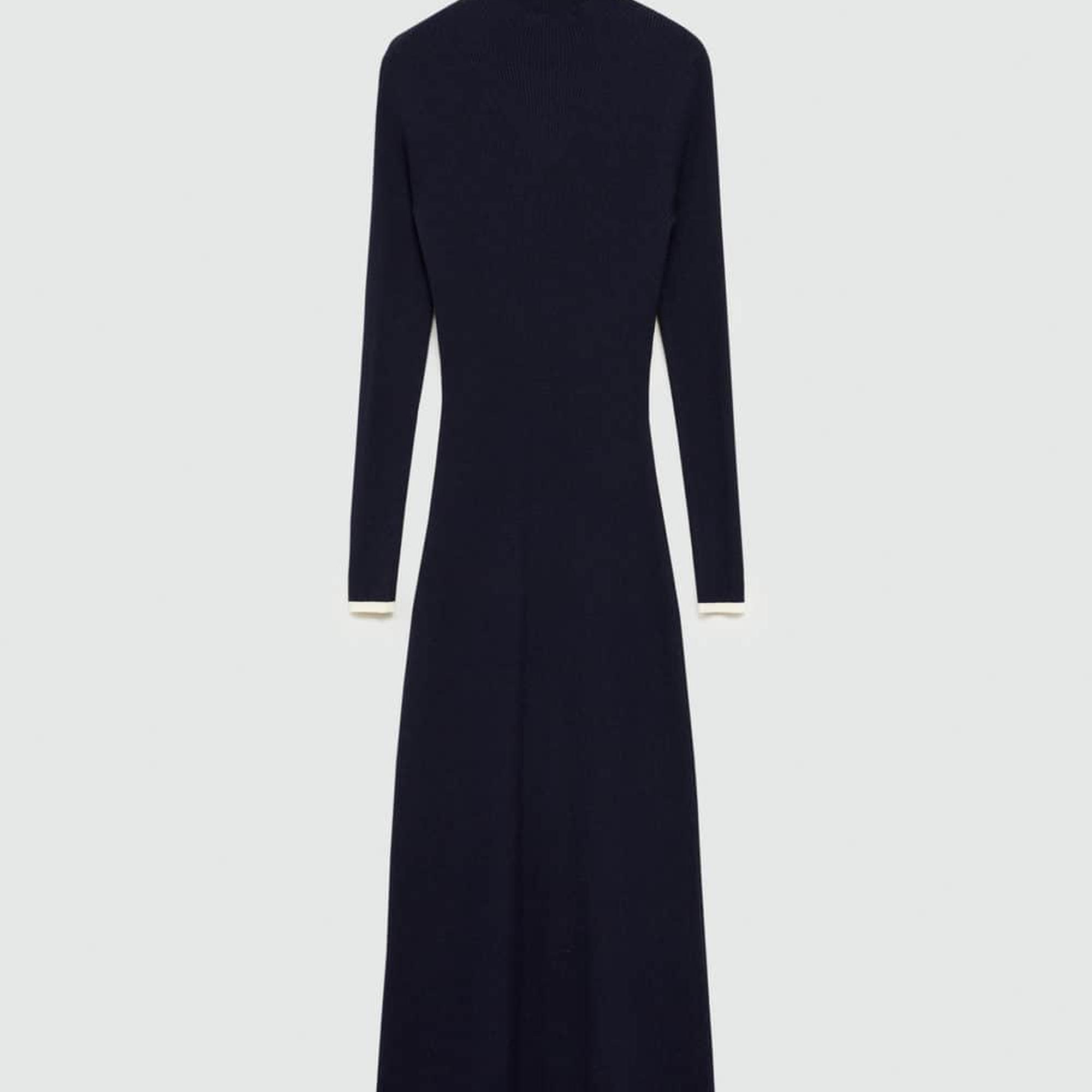 Mango Kadın Kontrast Detaylı Triko Elbise Lacivert