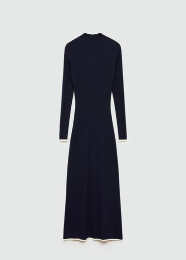  Mango Kadın Kontrast Detaylı Triko Elbise Lacivert