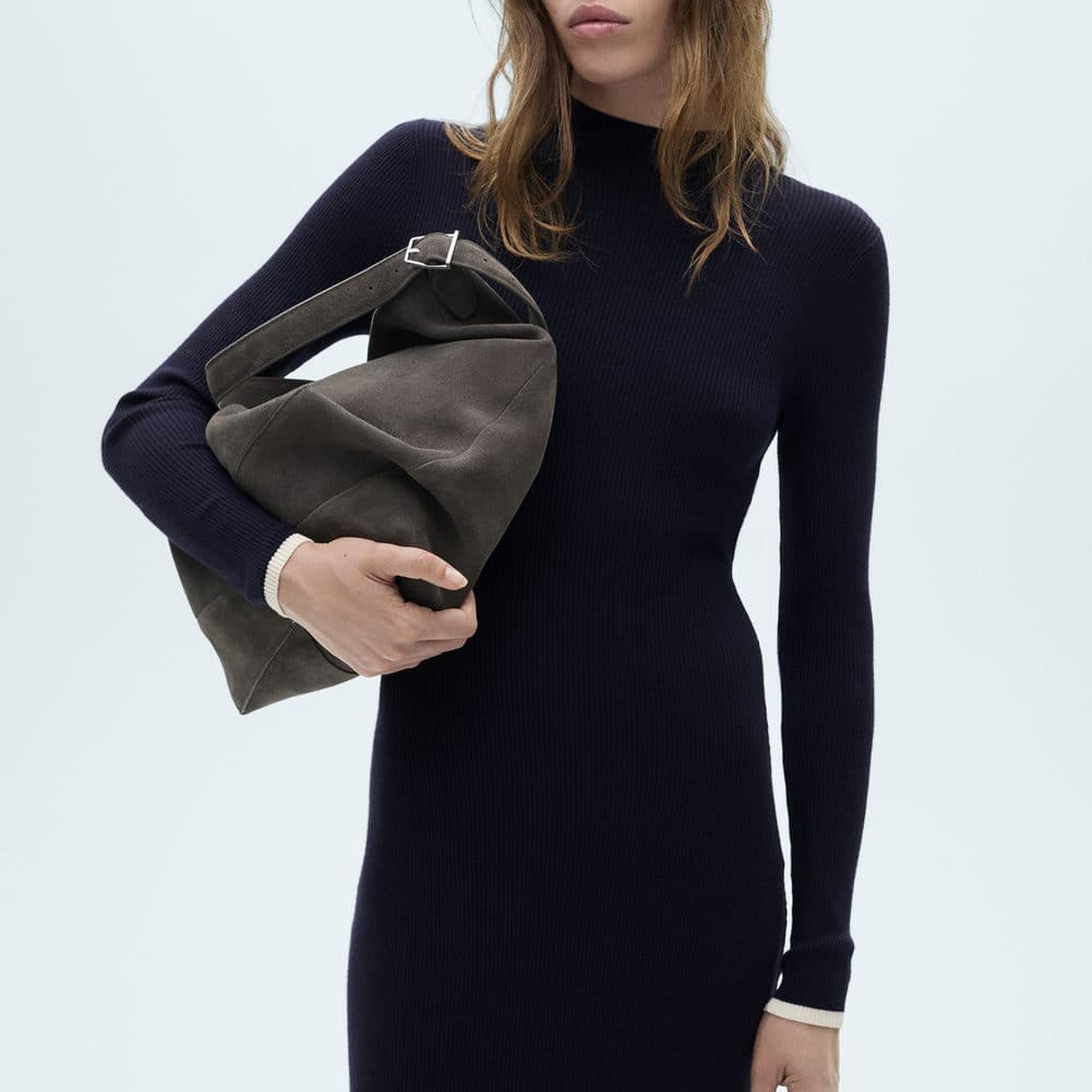 Mango Kadın Kontrast Detaylı Triko Elbise Lacivert