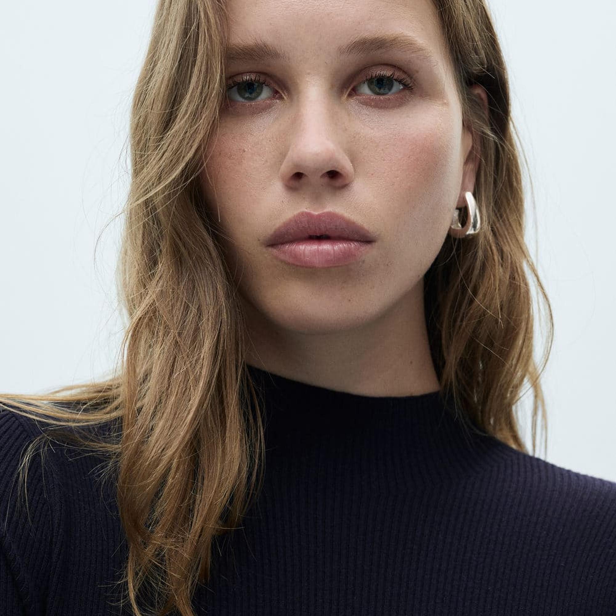 Mango Kadın Kontrast Detaylı Triko Elbise Lacivert