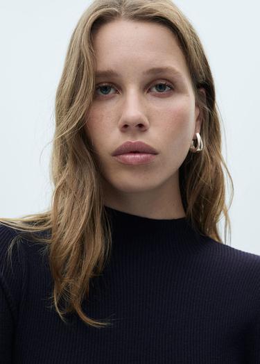  Mango Kadın Kontrast Detaylı Triko Elbise Lacivert