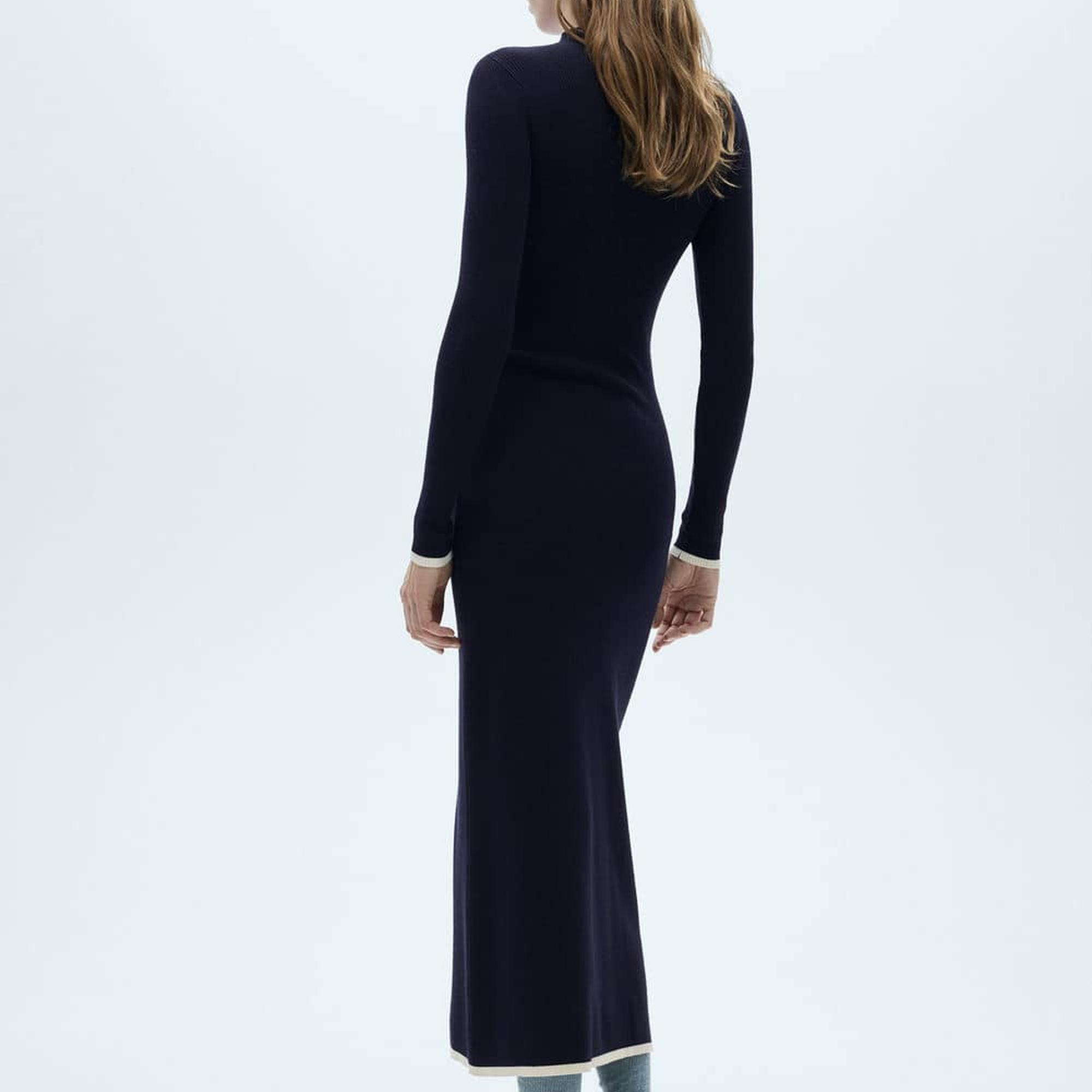 Mango Kadın Kontrast Detaylı Triko Elbise Lacivert