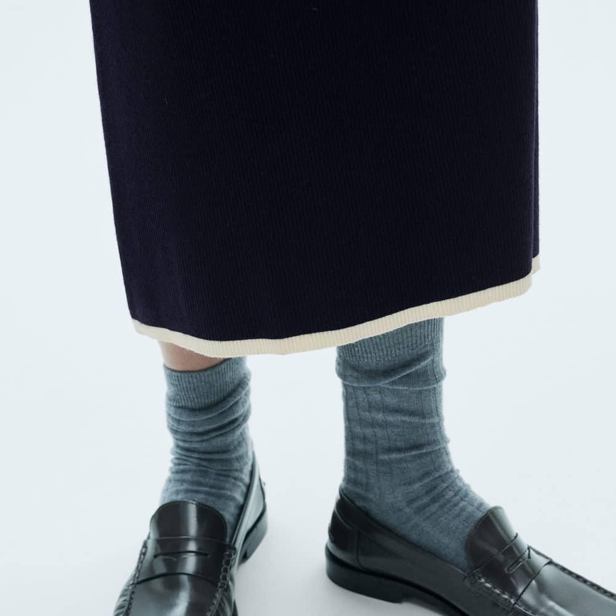 Mango Kadın Kontrast Detaylı Triko Elbise Lacivert