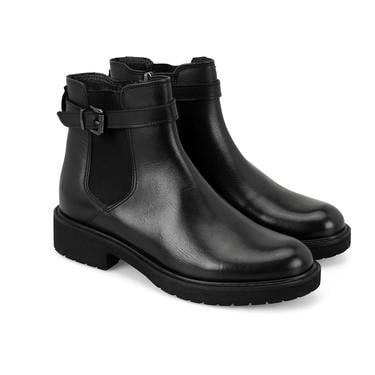  Kadın Kemer Aksesuarlı Siyah Lastikli Deri Chelsea Bot