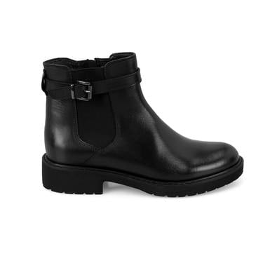  Kadın Kemer Aksesuarlı Siyah Lastikli Deri Chelsea Bot