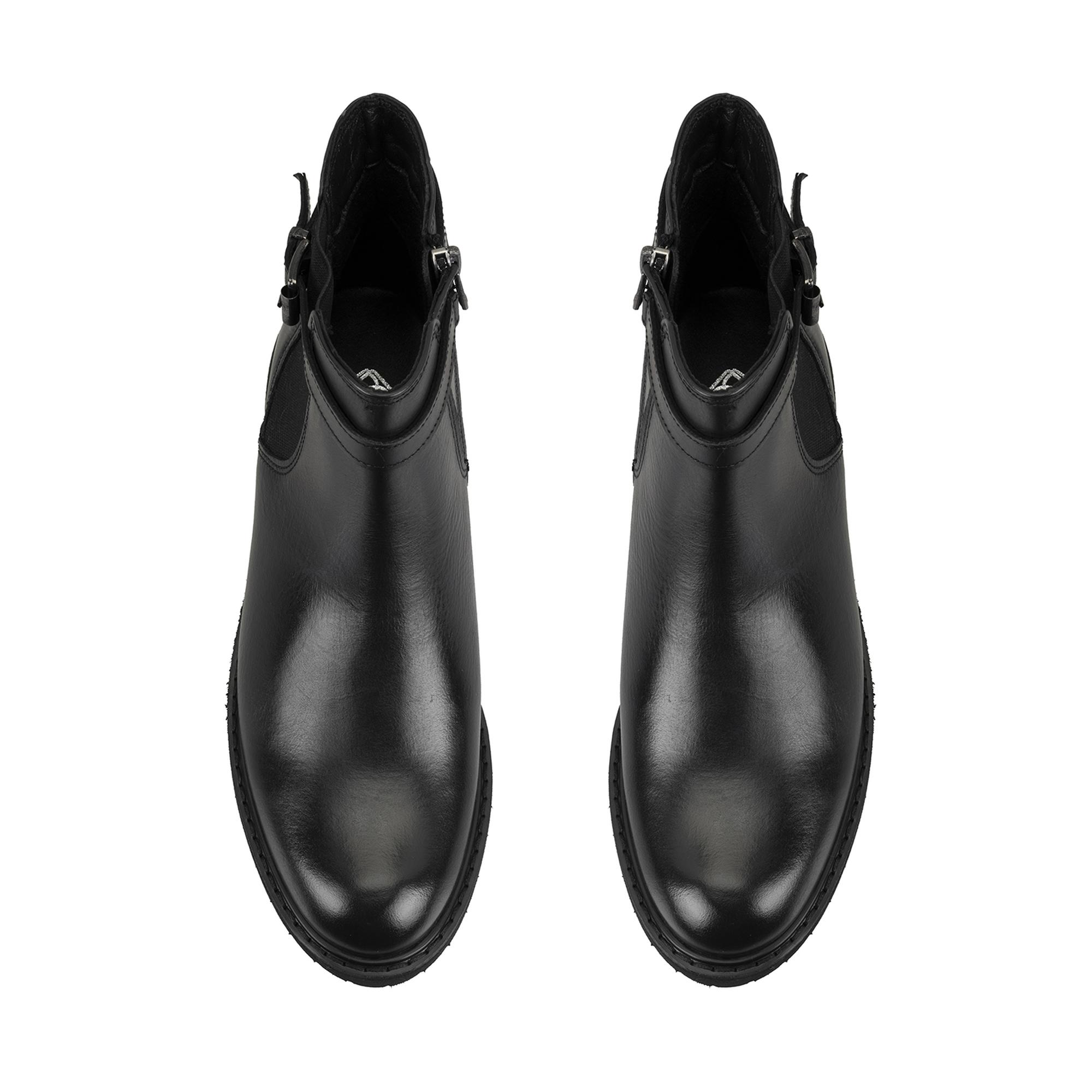 Kadın Kemer Aksesuarlı Siyah Lastikli Deri Chelsea Bot