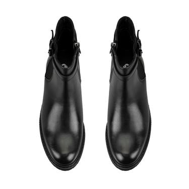  Kadın Kemer Aksesuarlı Siyah Lastikli Deri Chelsea Bot