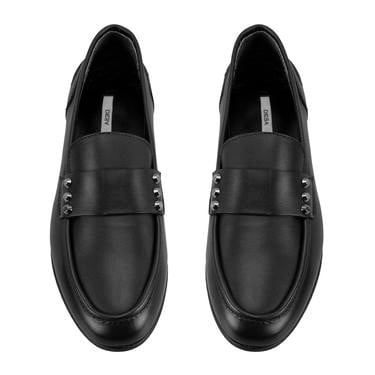  Kadın Siyah Deri Loafer