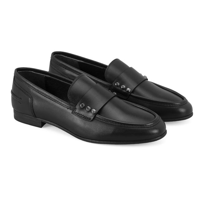  Kadın Siyah Deri Loafer