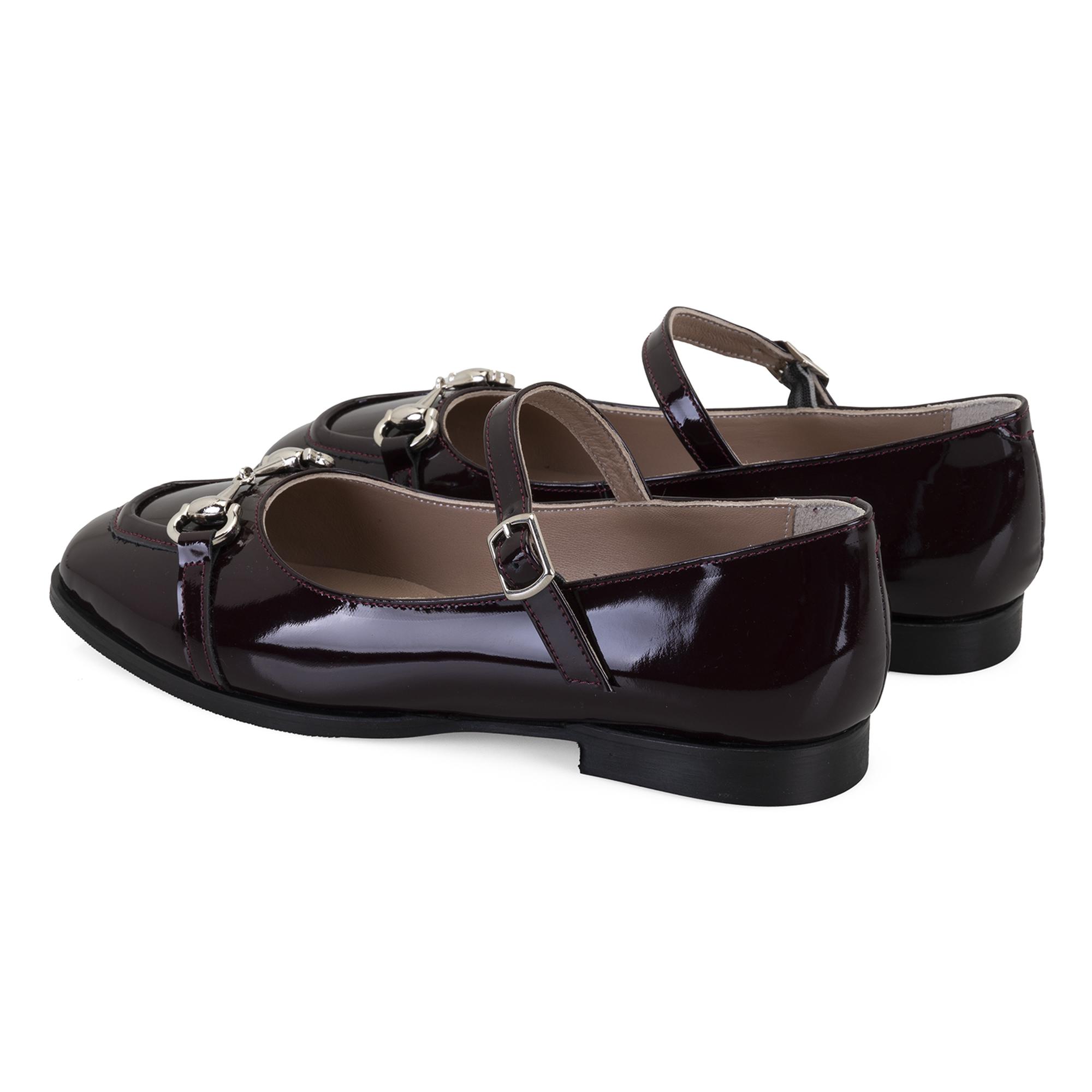 Kadın Bordo Zincir Detaylı Mary Jane Rugan Deri Babet