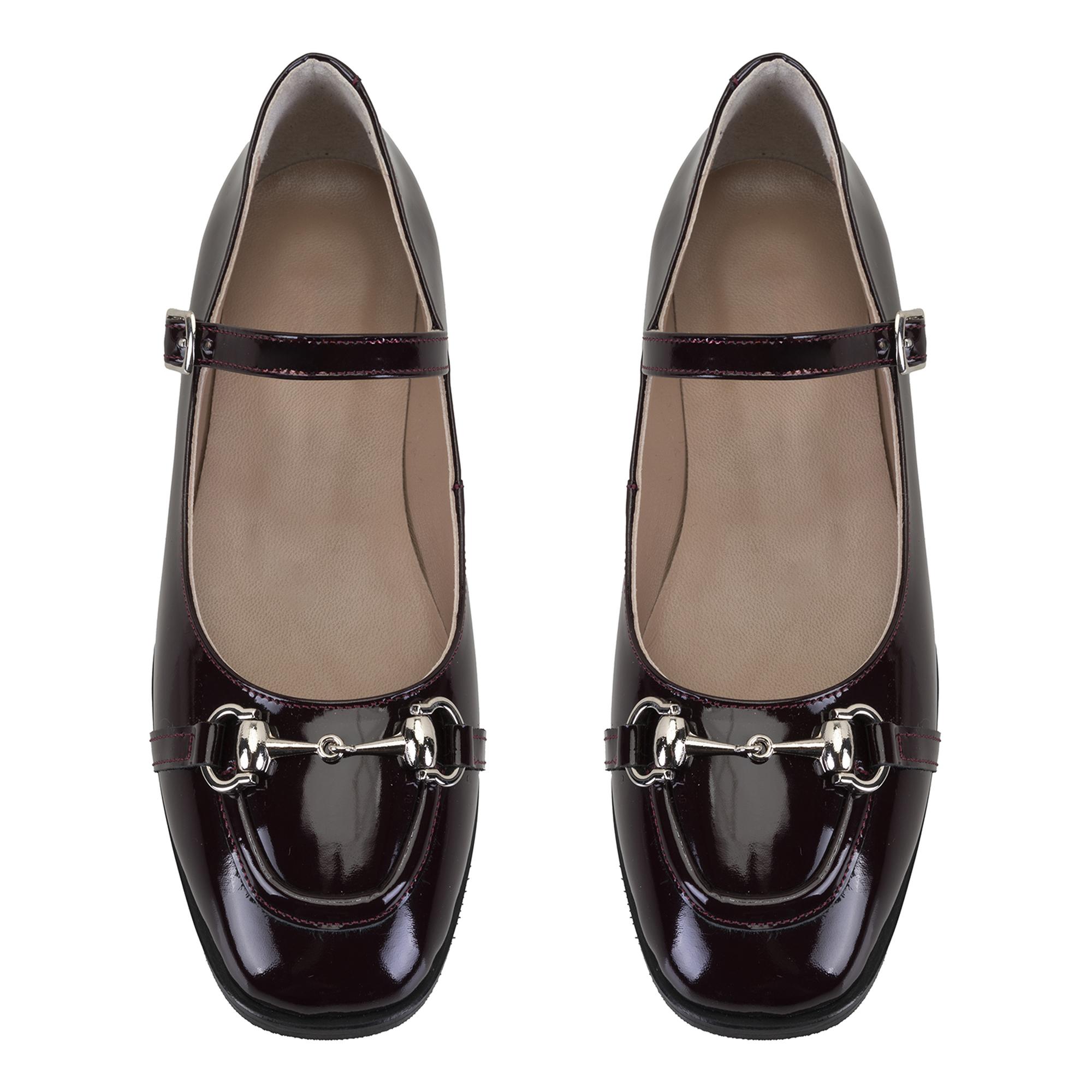 Kadın Bordo Zincir Detaylı Mary Jane Rugan Deri Babet