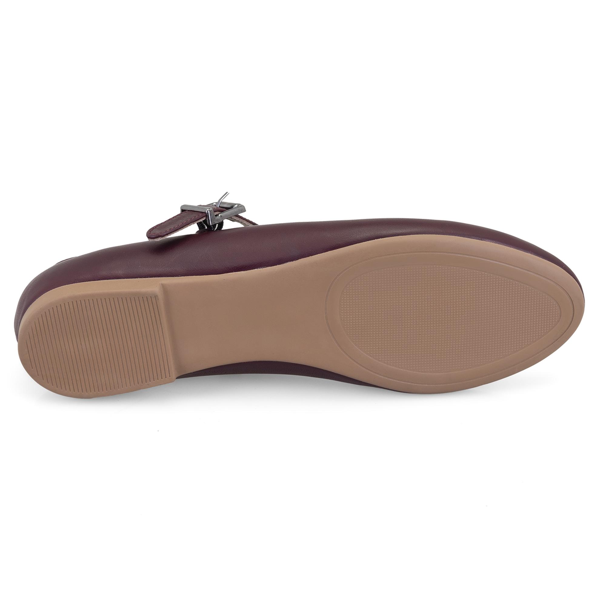 Kadın Bordo Mary Jane Deri Babet