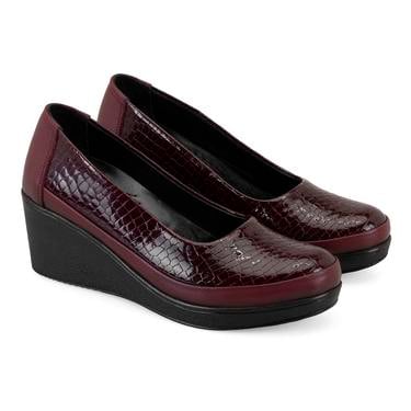  Kadın Bordo DesaComfort Dolgu Topuklu Deri Günlük Ayakkabı