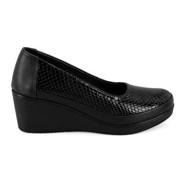  Kadın Siyah DesaComfort Dolgu Topuklu Deri Günlük Ayakkabı