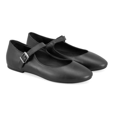  Kadın Siyah Mary Jane Deri Babet