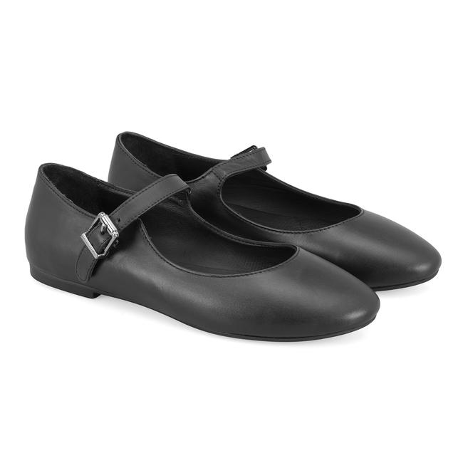  Kadın Siyah Mary Jane Deri Babet