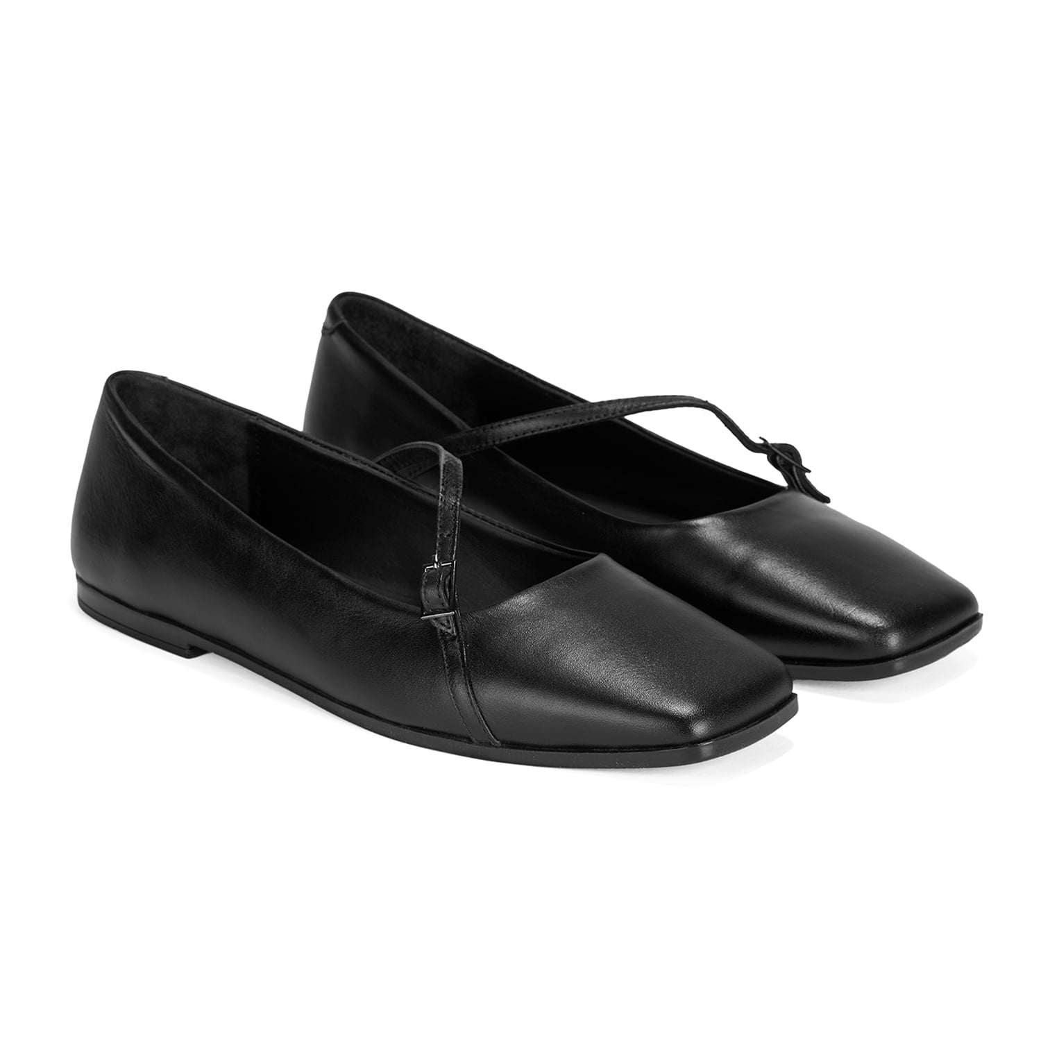  Kadın Siyah Ayarlanabilir Tokalı Deri Babet