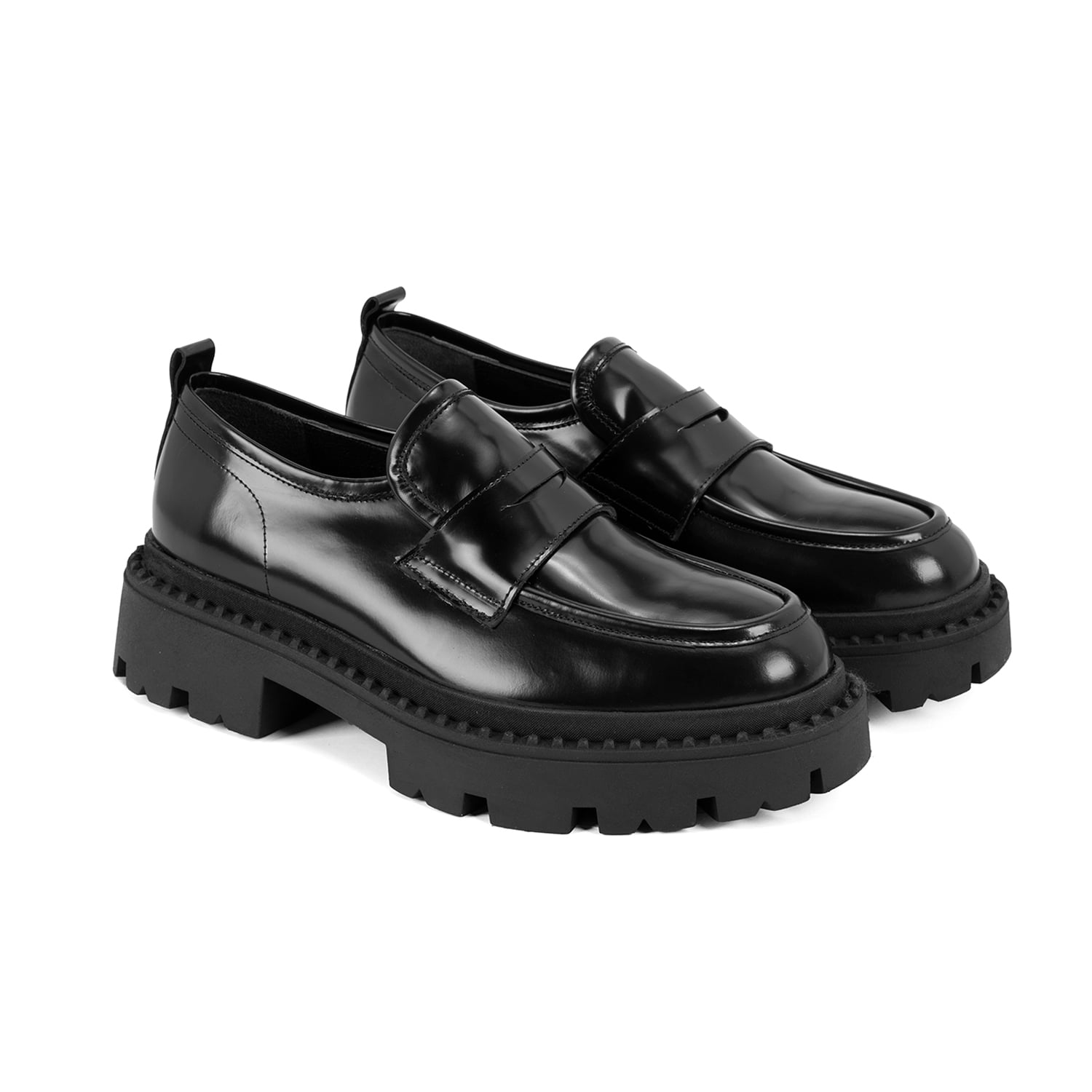  Kadın Siyah Deri Loafer