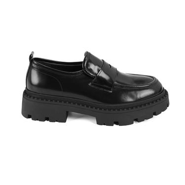  Kadın Siyah Deri Loafer