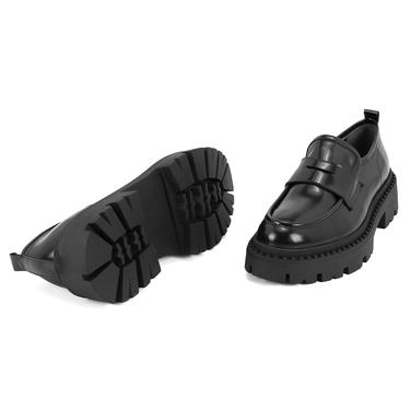  Kadın Siyah Deri Loafer