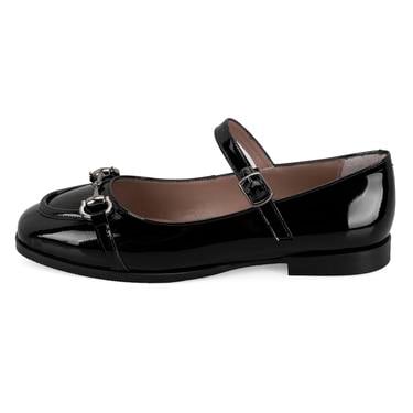  Kadın Siyah Zincir Detaylı Mary Jane Rugan Deri Babet