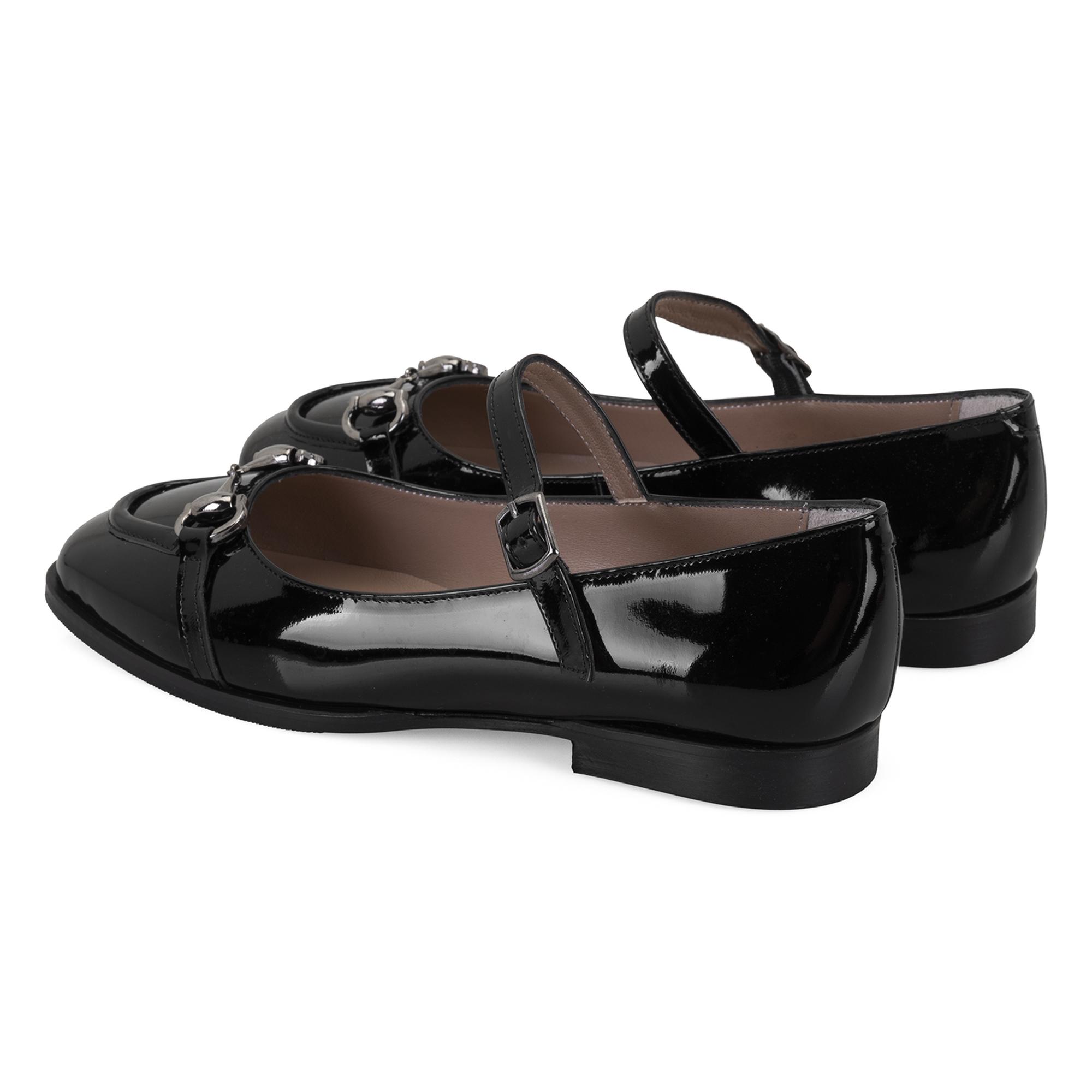 Kadın Siyah Zincir Detaylı Mary Jane Rugan Deri Babet