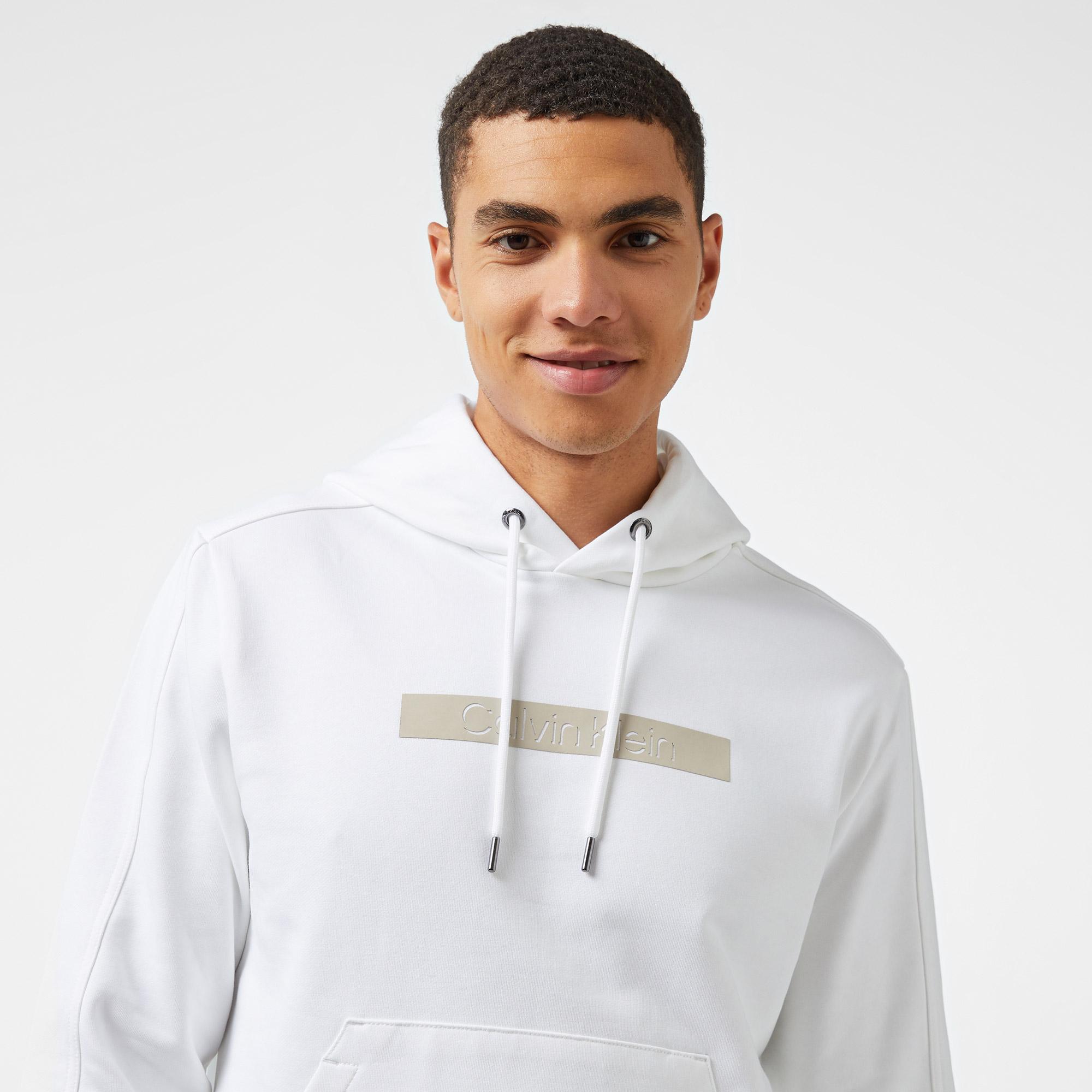 Calvin Klein Cut Out Shadow Logo Erkek Beyaz Hoodie
