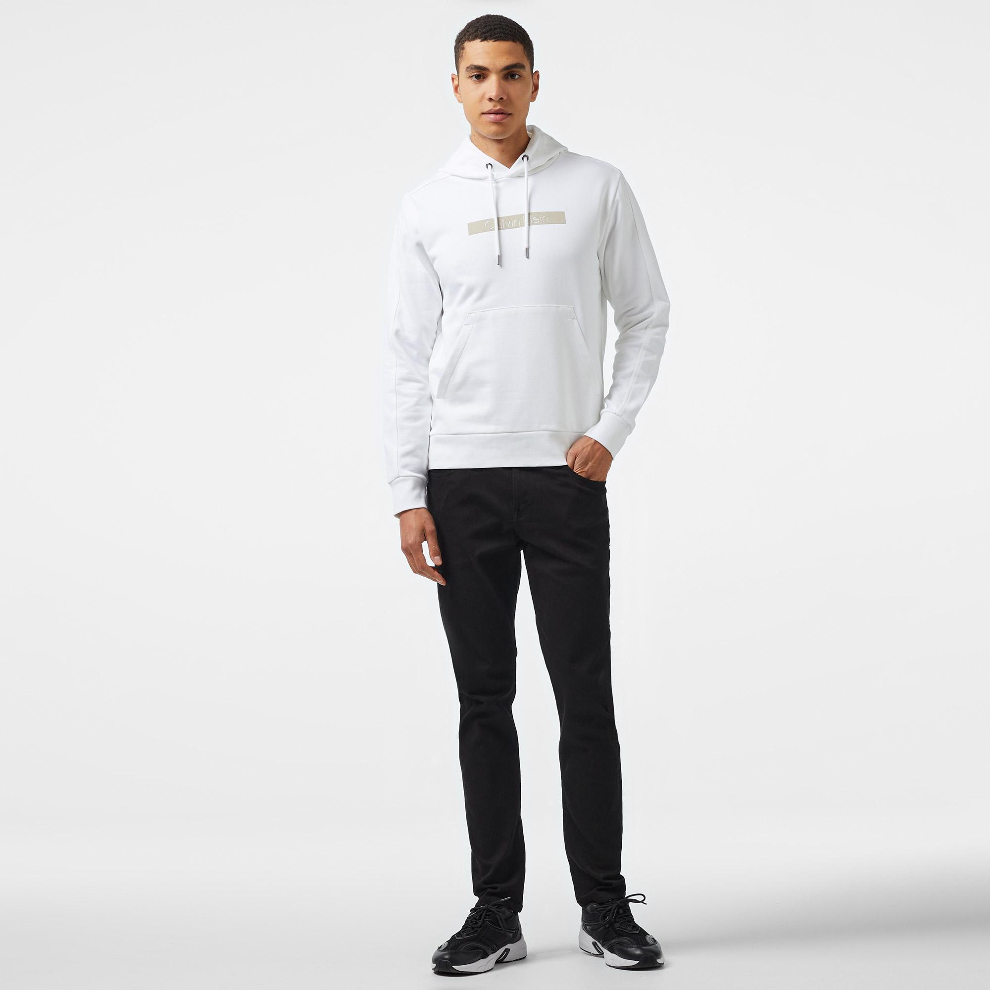 Calvin Klein Cut Out Shadow Logo Erkek Beyaz Hoodie